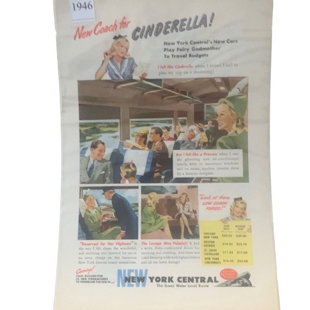 Vintage 1946 New York Central New Coach For Cinderella Ad Advertisement